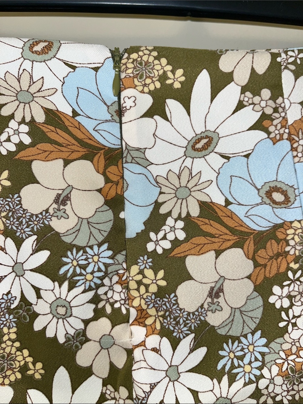 Altar'd State Olive Floral A-Line Skirt with Blue & White Blooms - Picture 3 of 8